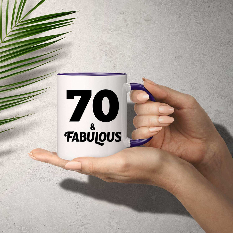 70th Birthday 70 & Fabulous - 11oz Accent Mug Purple