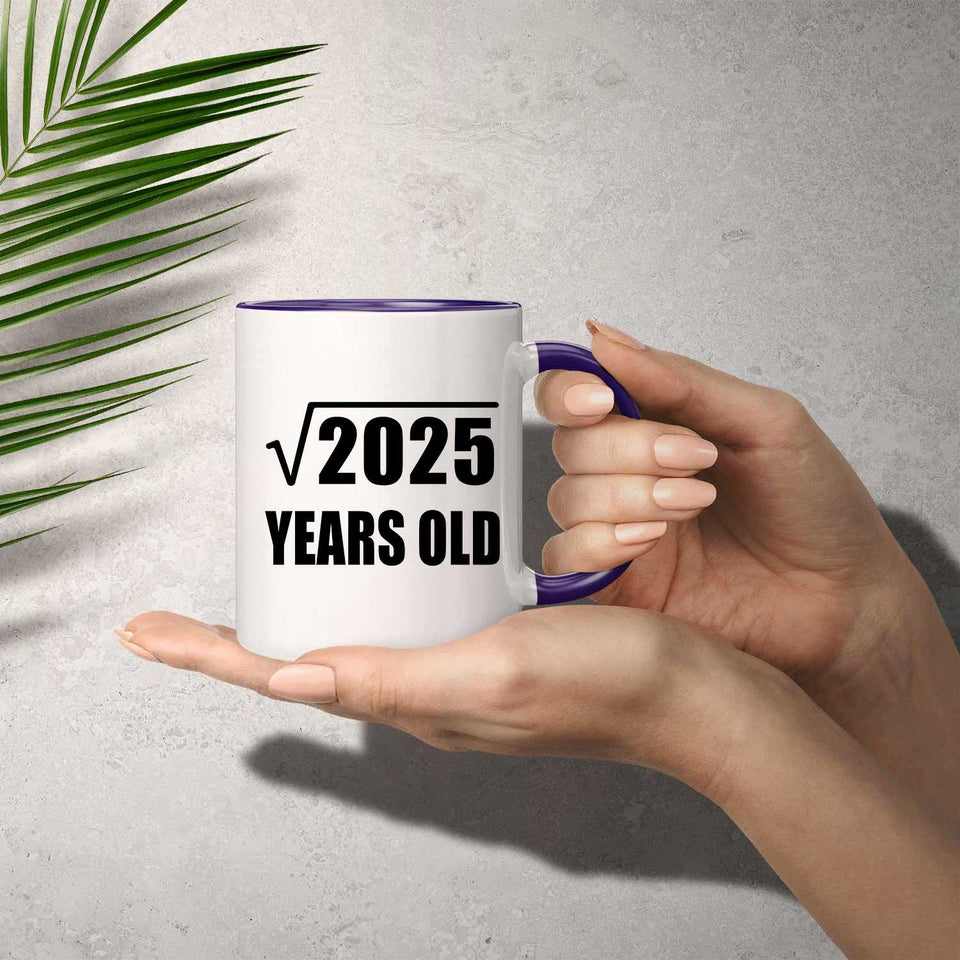 45th Birthday Square Root of 2025 Years Old - 11oz Accent Mug Purple