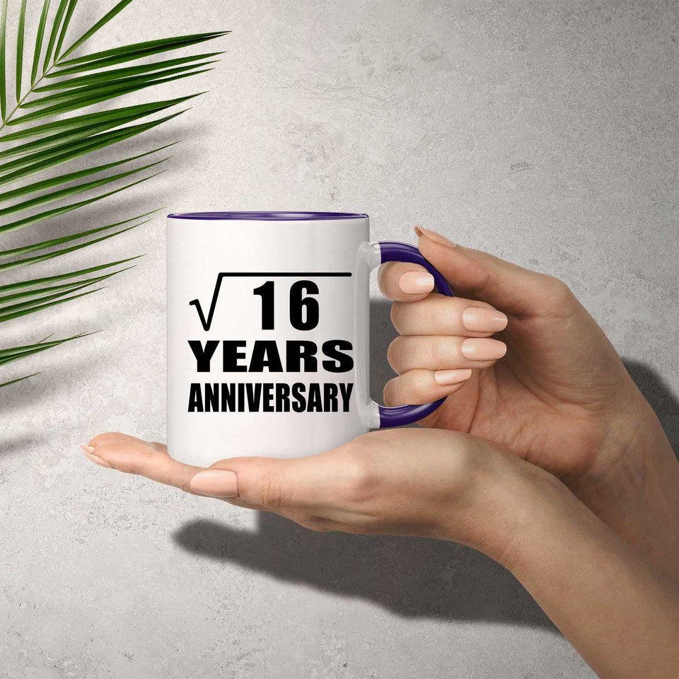 4th Anniversary Square Root of 16 Years Anniversary - 11oz Accent Mug Purple