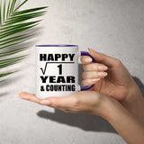 Happy 1st Anniversary Square Root of 1 Year & Counting - 11oz Accent Mug Purple