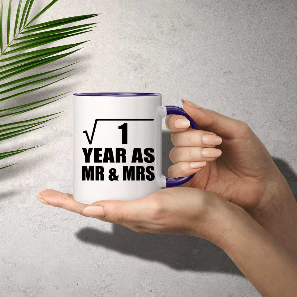 1st Anniversary Square Root of 1 Year As Mr & Mrs - 11oz Accent Mug Purple