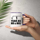 1st Anniversary Square Root of 1 Year As Mr & Mrs - 11oz Accent Mug Purple