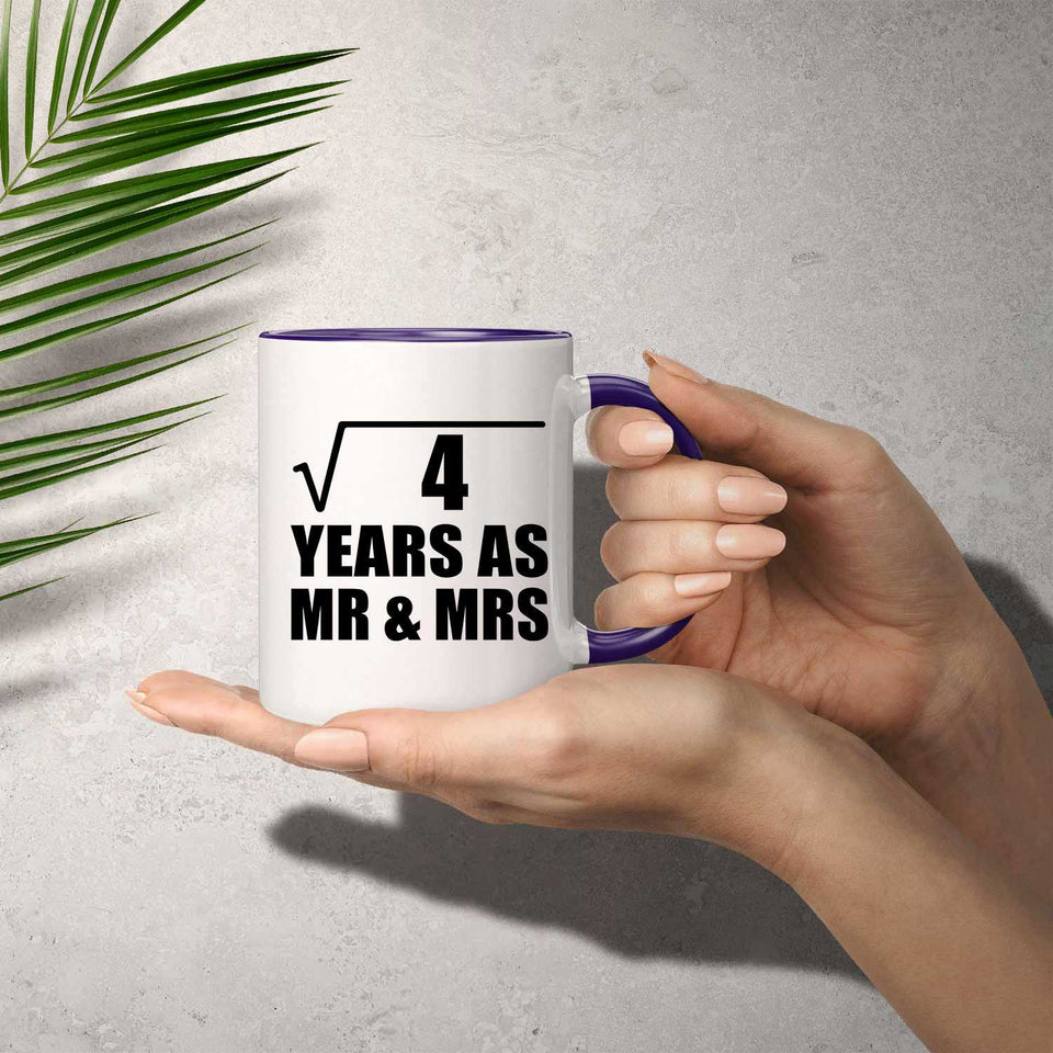 2nd Anniversary Square Root of 4 Years As Mr & Mrs - 11oz Accent Mug Purple