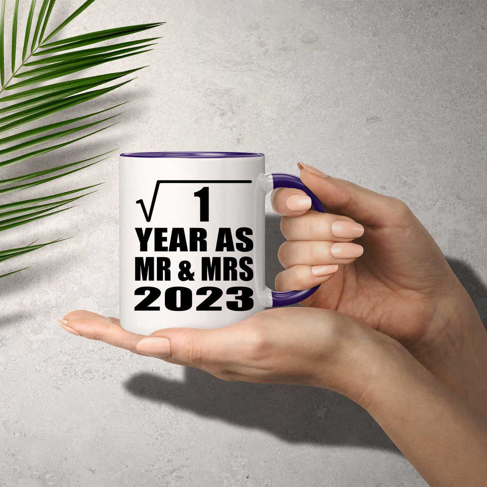 1st Anniversary Square Root of 1 Year As Mr & Mrs 2023 - 11oz Accent Mug Purple