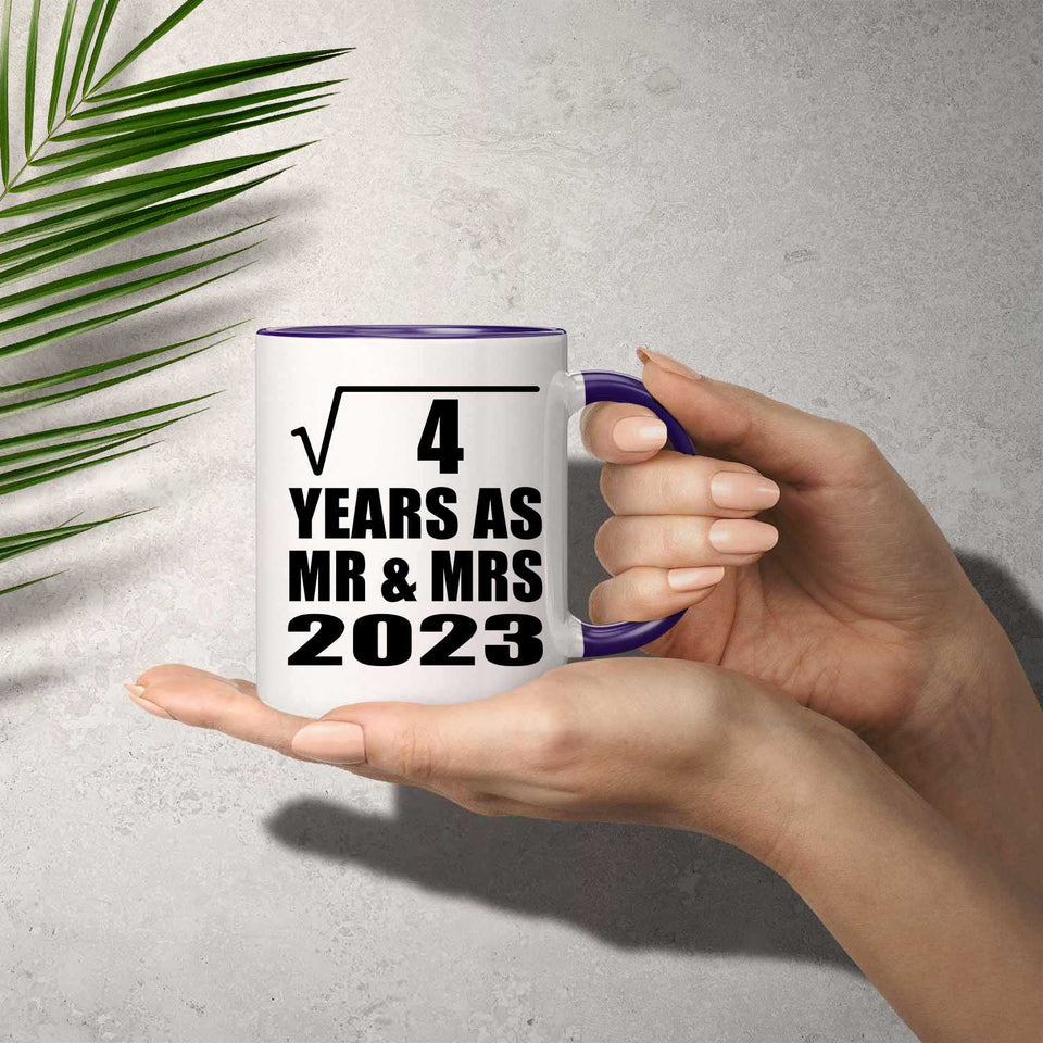 2nd Anniversary Square Root of 4 Years As Mr & Mrs 2023 - 11oz Accent Mug Purple