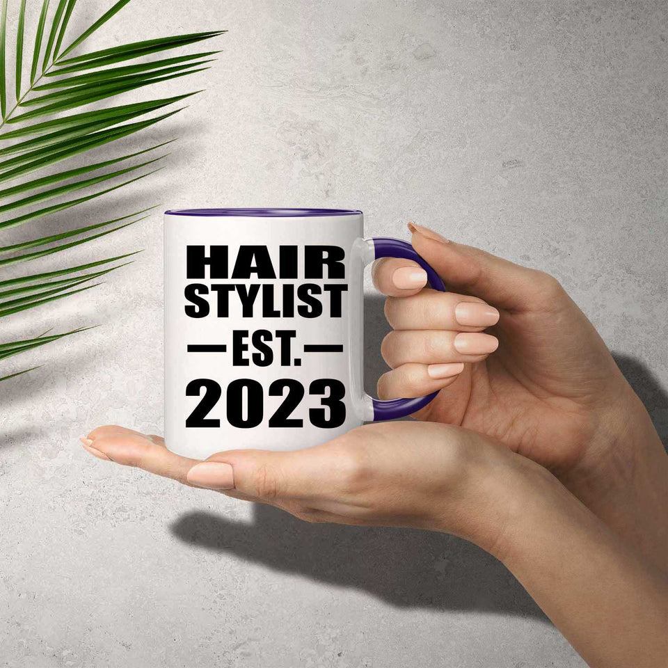 Hair Stylist Established Est. 2023 - 11oz Accent Mug Purple