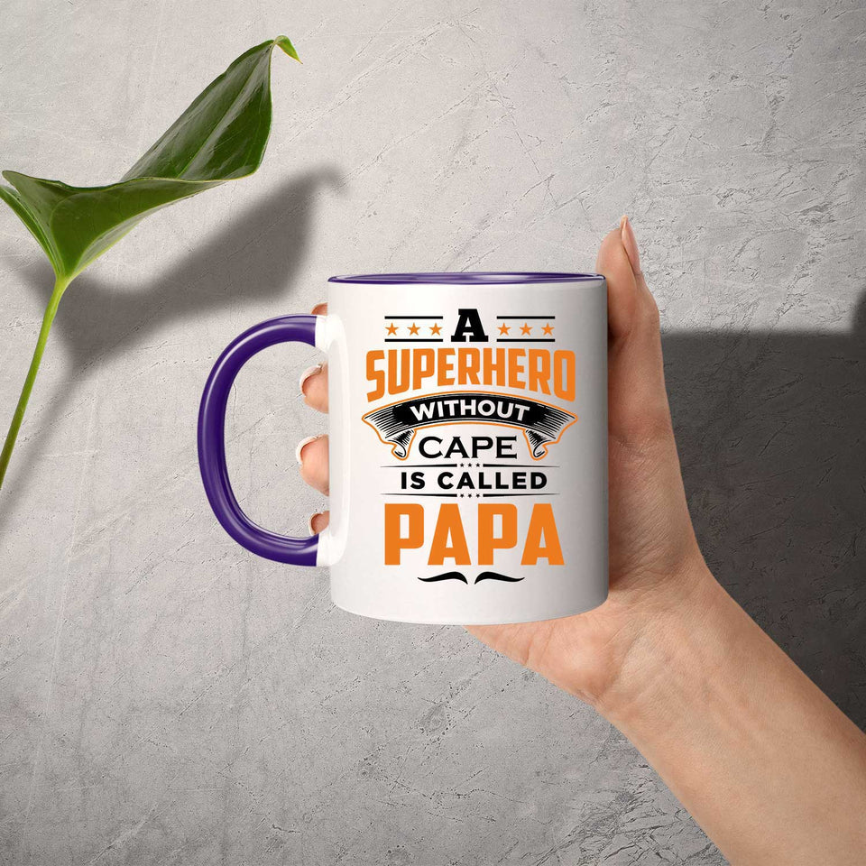 A Superhero Without Cape is Called Papa - 11oz Accent Mug Purple