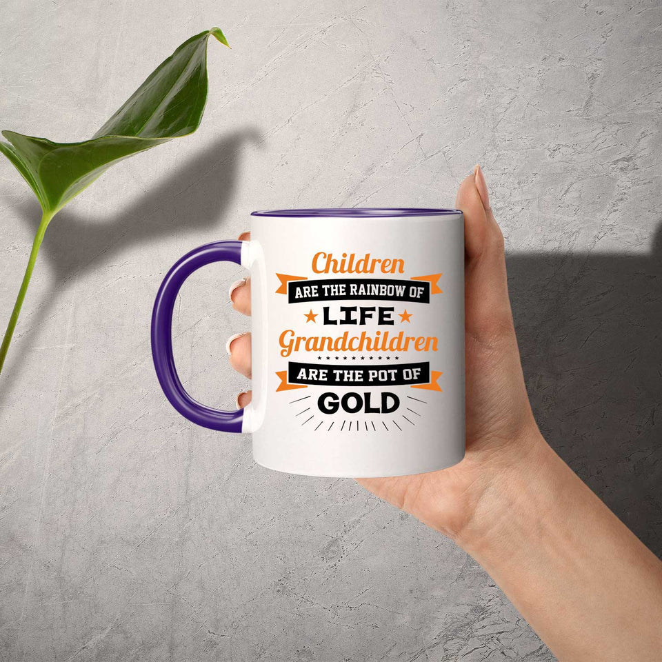 Children Are Rainbow Of Life, Grandchildren Are Pot Of Gold - 11oz Accent Mug Purple