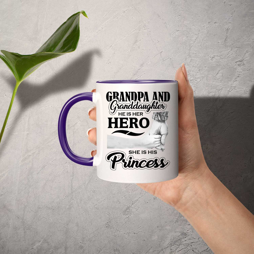 Grandpa & Granddaughter, He is Her Hero, She is His Princess - 11oz Accent Mug Purple