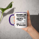 Grandpa & Granddaughter, He is Her Hero, She is His Princess - 11oz Accent Mug Purple