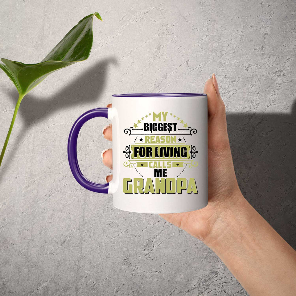My Biggest Reason For Living Calls Me Grandpa - 11oz Accent Mug Purple