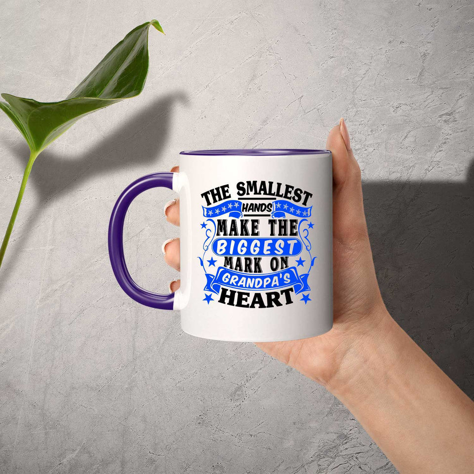 The Smallest Hands Make The Biggest Mark On Grandpa's Heart - 11oz Accent Mug Purple