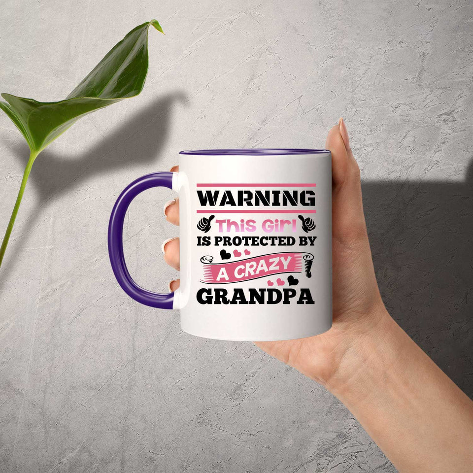 Warning This Girl Is Protected by A Crazy Grandpa - 11oz Accent Mug Purple