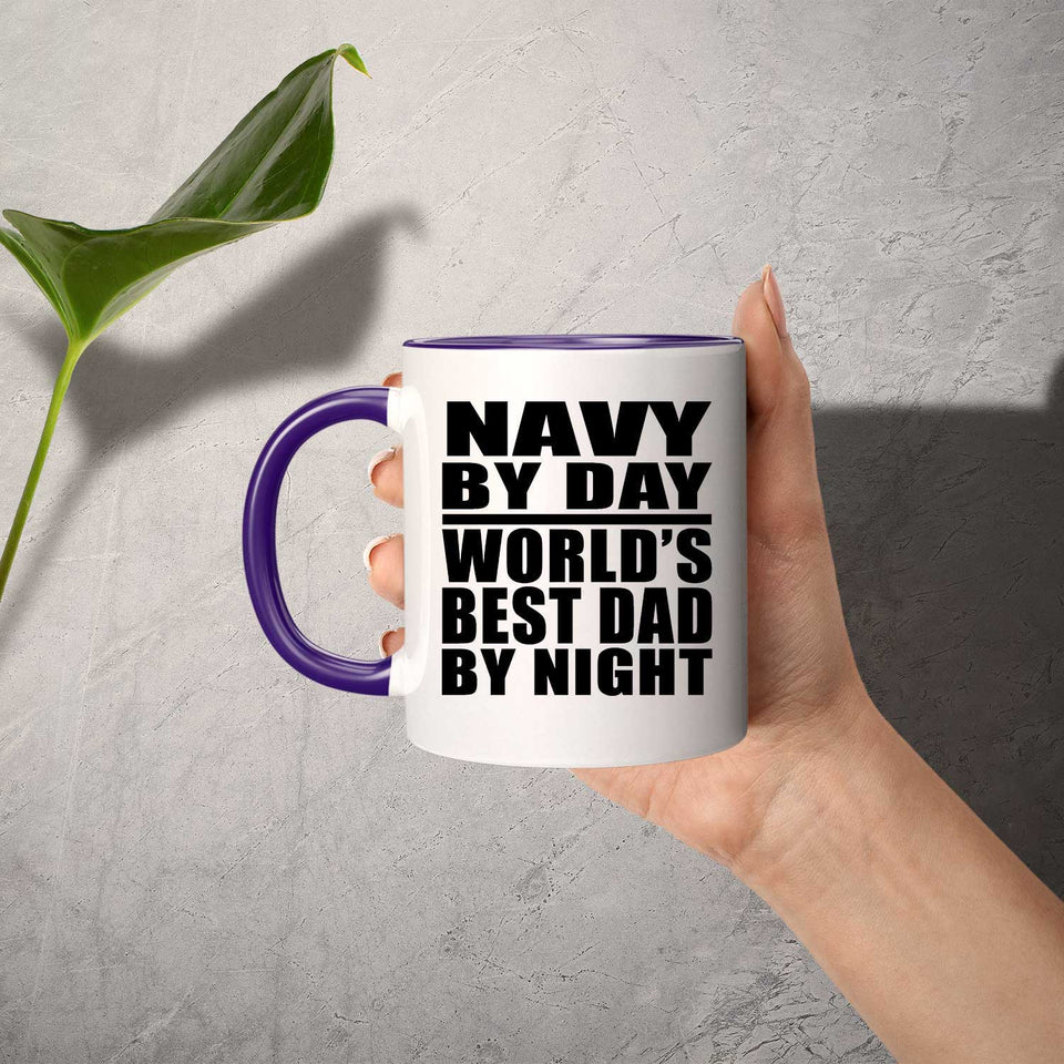 Navy By Day World's Best Dad By Night - 11oz Accent Mug Purple