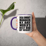 Social Community Manager By Day World's Best Dad By Night - 11oz Accent Mug Purple