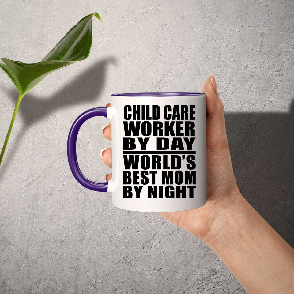 Child Care Worker By Day World's Best Mom By Night - 11oz Accent Mug Purple