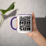 Proud Forklift Operator Mom Of Awesome Son - 11oz Accent Mug Purple