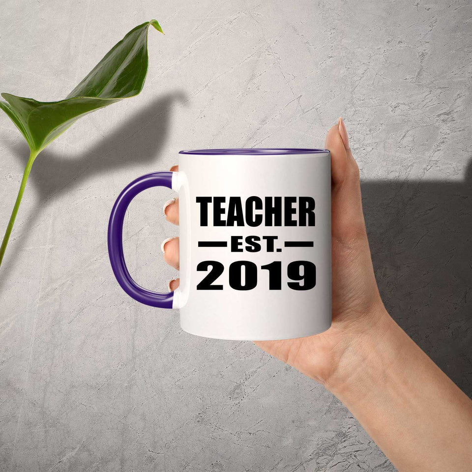 Teacher Established EST. 2019 - 11oz Accent Mug Purple