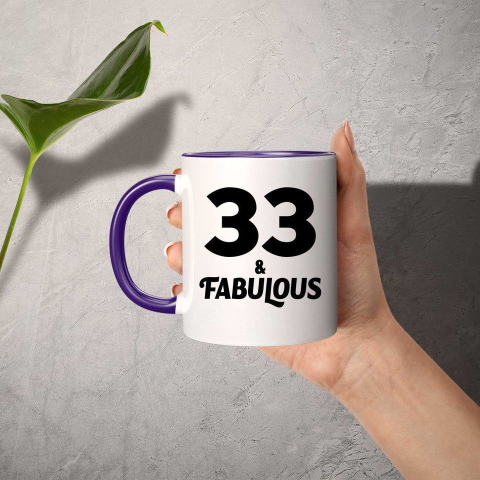 33rd Birthday 33 & Fabulous - 11oz Accent Mug Purple