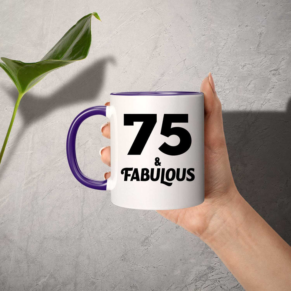 75th Birthday 75 & Fabulous - 11oz Accent Mug Purple