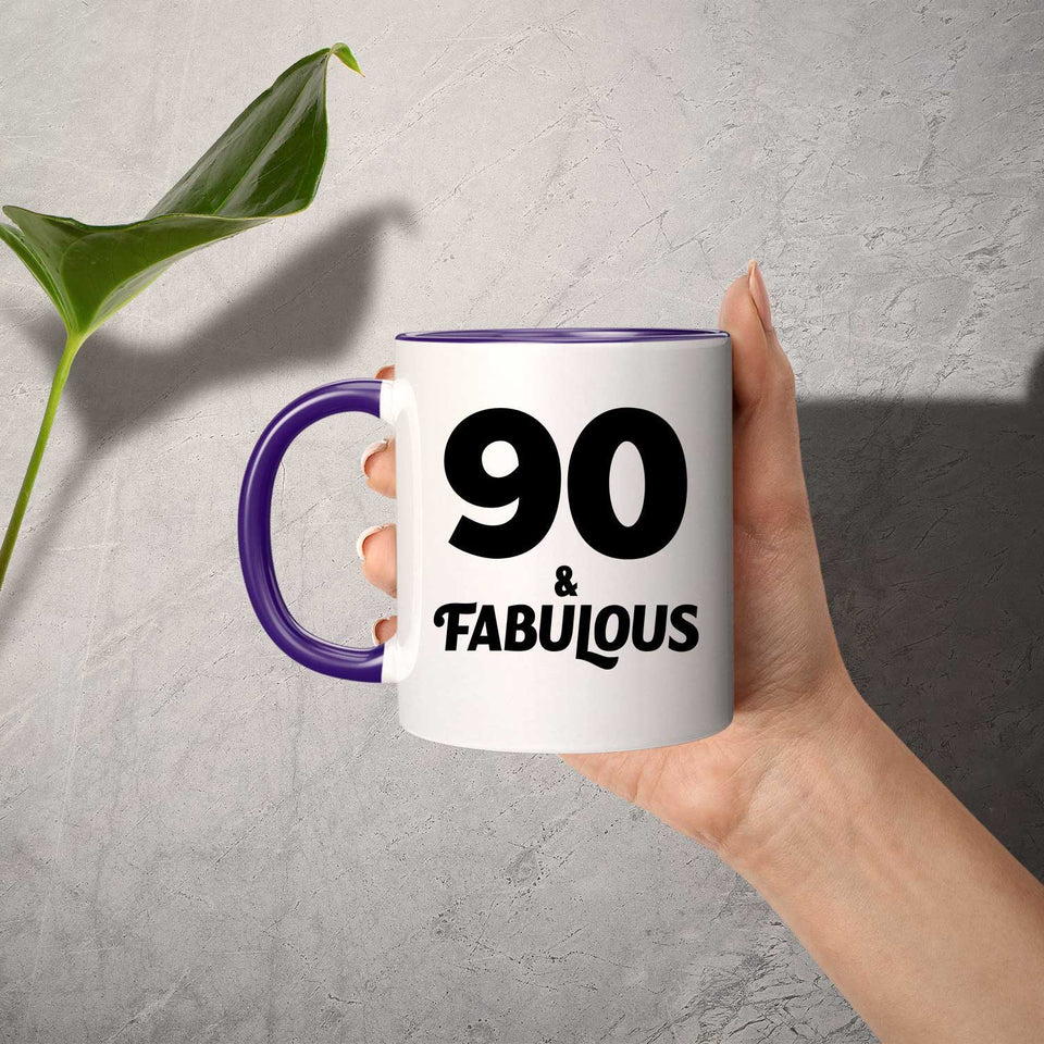 90th Birthday 90 & Fabulous - 11oz Accent Mug Purple