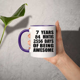 7th Birthday 7 Years 84 Months 2556 Days Of Awesome - 11oz Accent Mug Purple