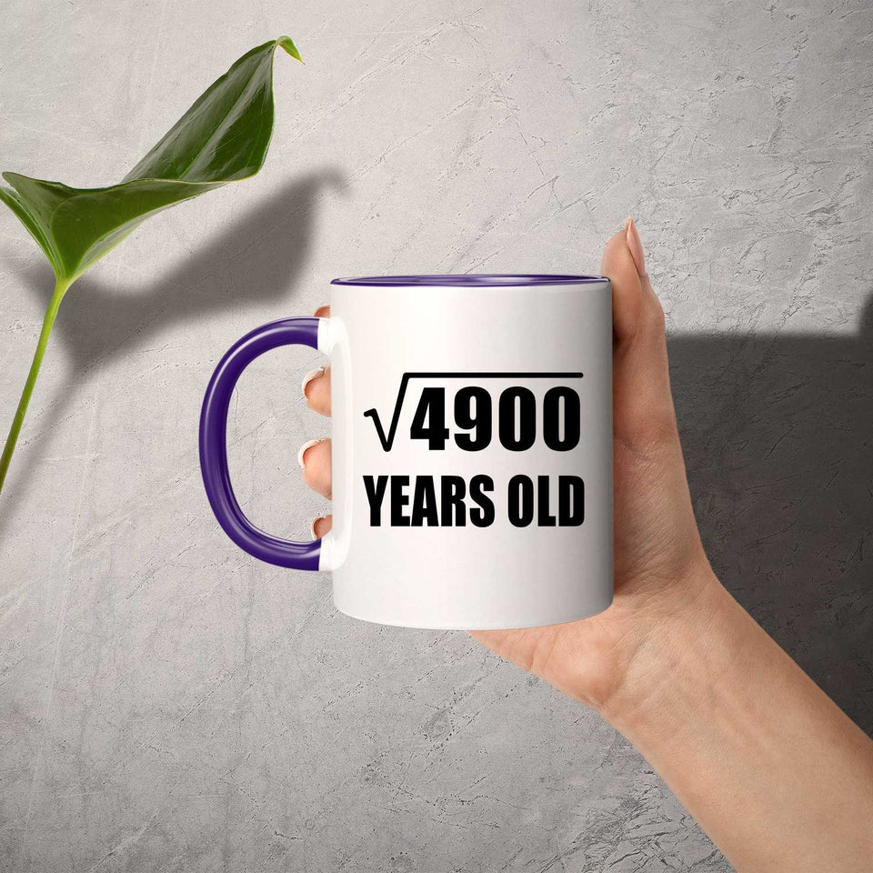70th Birthday Square Root of 4900 Years Old - 11oz Accent Mug Purple