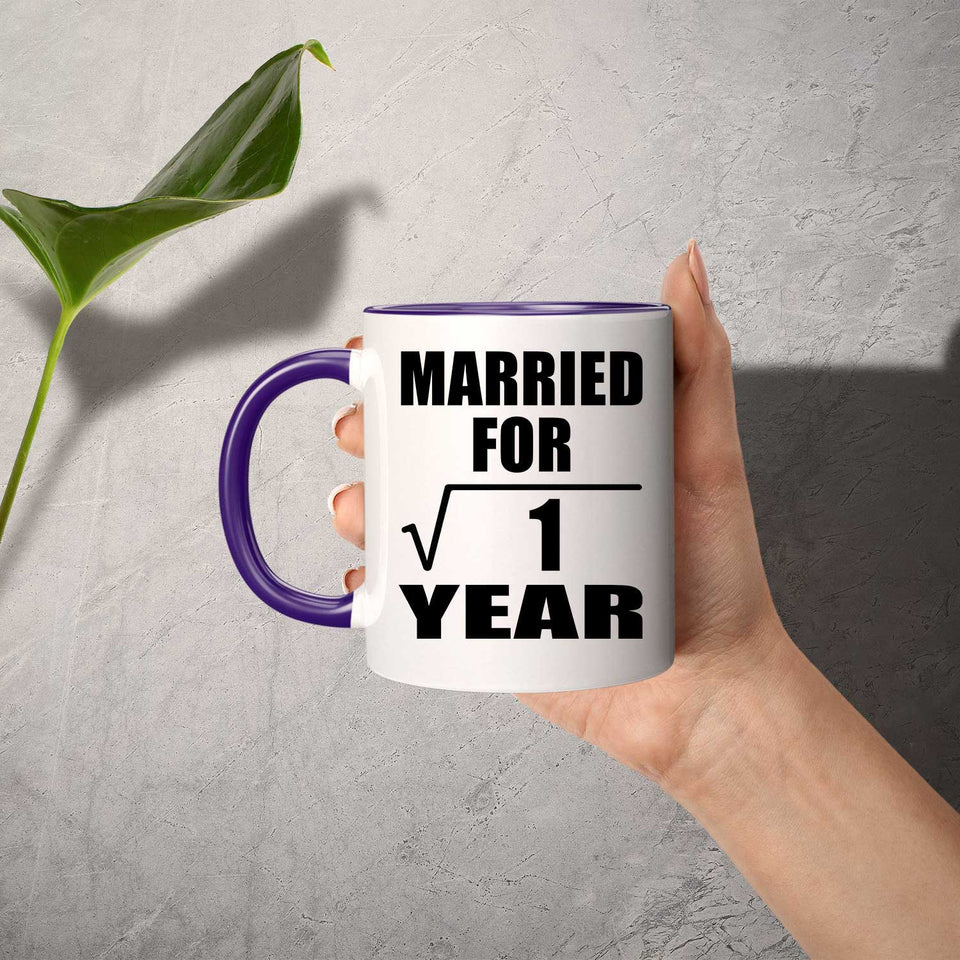 1st Anniversary Married For Square Root of 1 Year - 11oz Accent Mug Purple