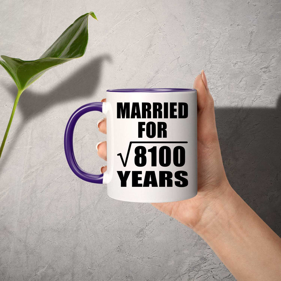 90th Anniversary Married For Square Root of 8100 Years - 11oz Accent Mug Purple