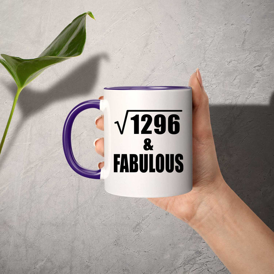 36th Birthday Square Root of 1296 & Fabulous - 11oz Accent Mug Purple