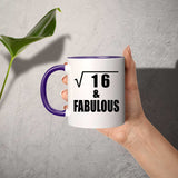 4th Birthday Square Root of 16 & Fabulous - 11oz Accent Mug Purple