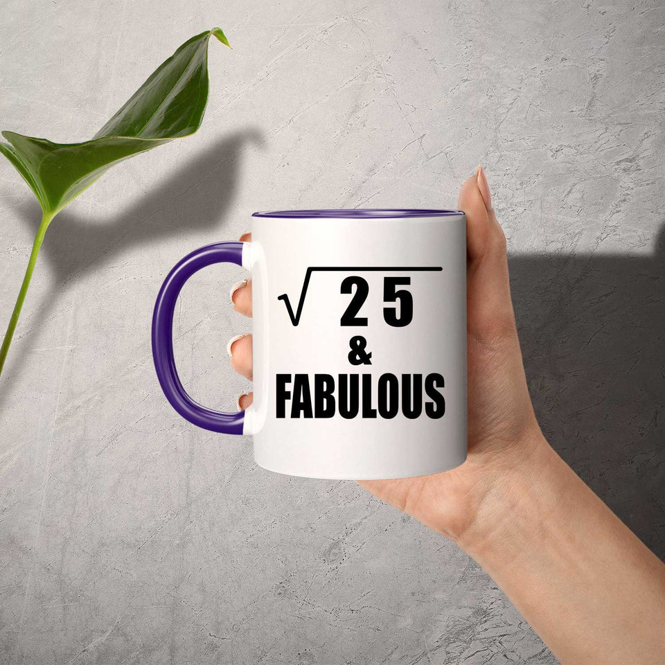 5th Birthday Square Root of 25 & Fabulous - 11oz Accent Mug Purple