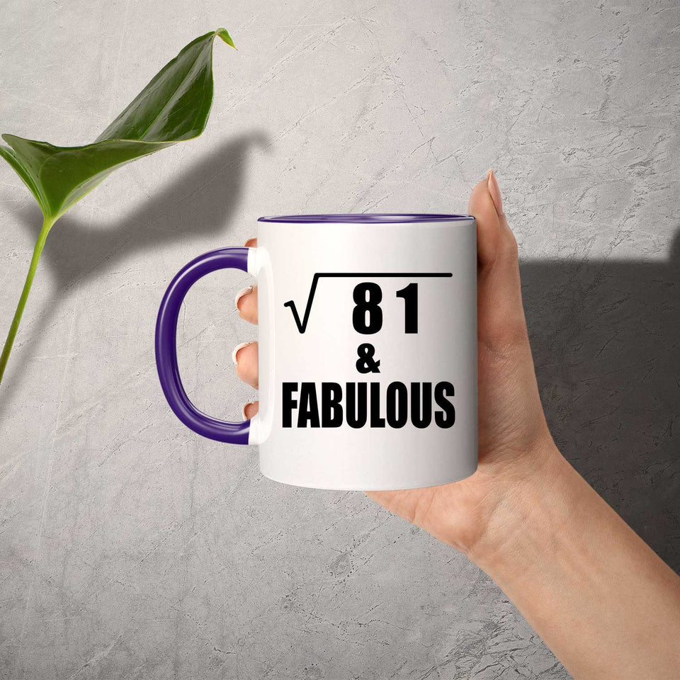 9th Birthday Square Root of 81 & Fabulous - 11oz Accent Mug Purple