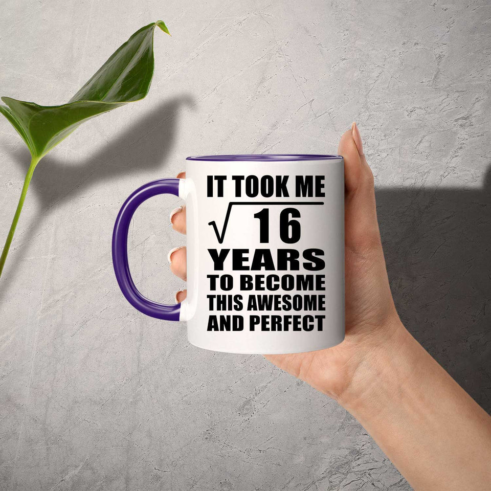 4th Birthday Took Square Root of 16 Years To Awesome - 11oz Accent Mug Purple