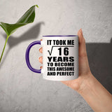4th Birthday Took Square Root of 16 Years To Awesome - 11oz Accent Mug Purple