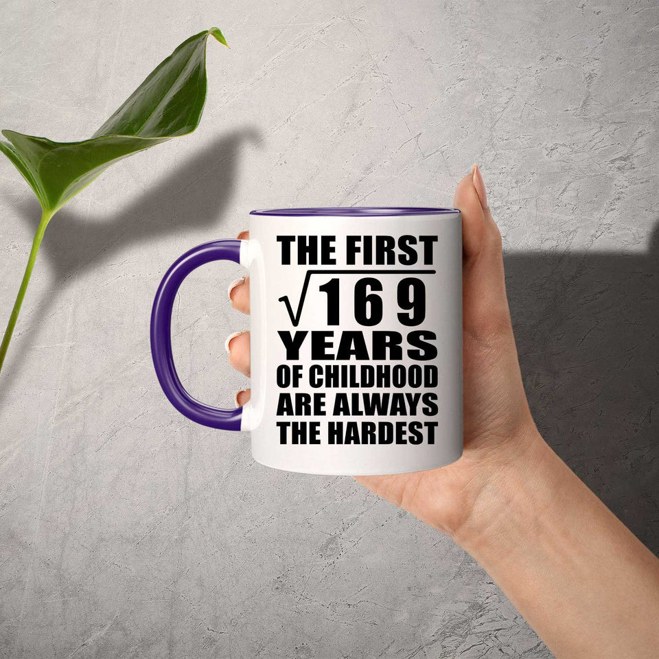 13th Birthday Square Root Of 169 Years Of Childhood - 11oz Accent Mug Purple
