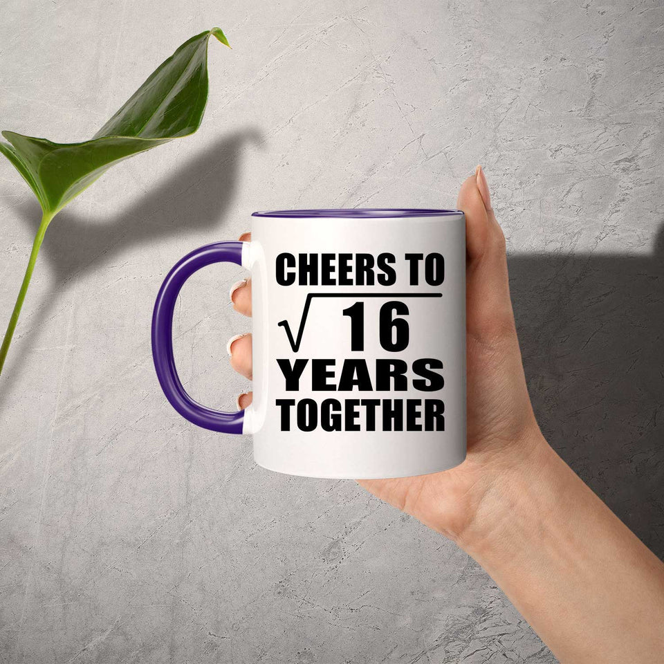 4th Anniversary Cheers To Square Root of 16 Years Together - 11oz Accent Mug Purple
