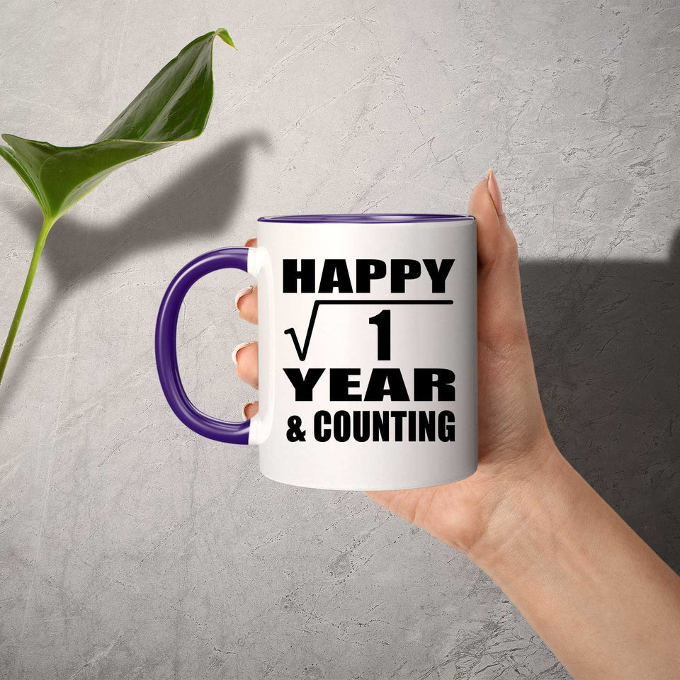 Happy 1st Anniversary Square Root of 1 Year & Counting - 11oz Accent Mug Purple