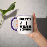 Happy 1st Anniversary Square Root of 1 Year & Counting - 11oz Accent Mug Purple