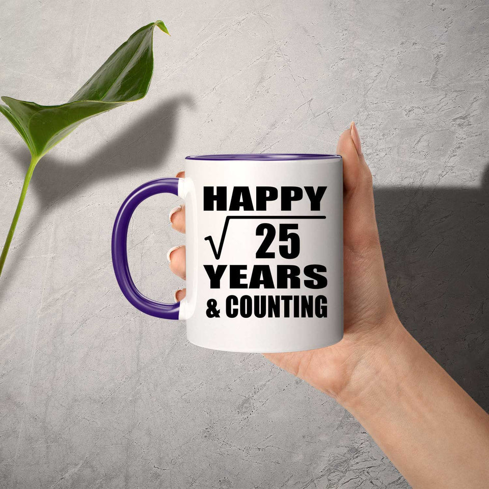 Happy 5th Anniversary Square Root of 25 Years & Counting - 11oz Accent Mug Purple