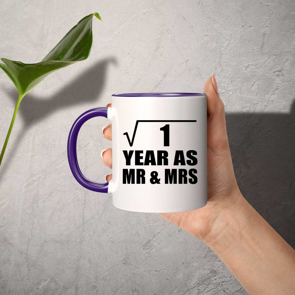 1st Anniversary Square Root of 1 Year As Mr & Mrs - 11oz Accent Mug Purple