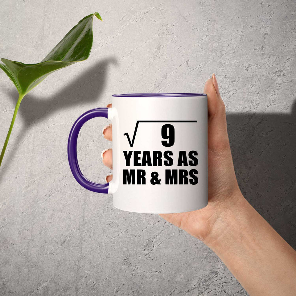 3rd Anniversary Square Root of 9 Years As Mr & Mrs - 11oz Accent Mug Purple