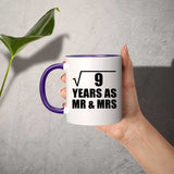 3rd Anniversary Square Root of 9 Years As Mr & Mrs - 11oz Accent Mug Purple
