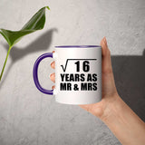 4th Anniversary Square Root of 16 Years As Mr & Mrs - 11oz Accent Mug Purple