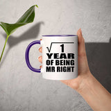 1st Anniversary Square Root Of 1 Year Of Being Mr Right - 11oz Accent Mug Purple