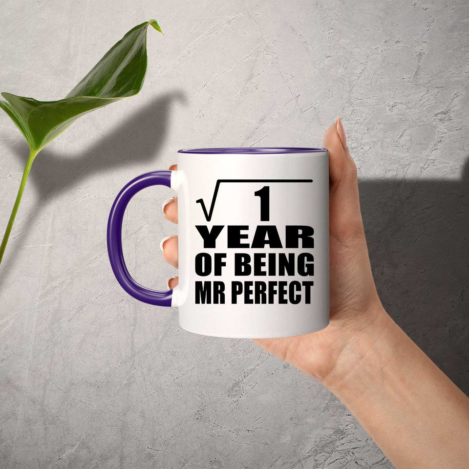 1st Anniversary Square Root Of 1 Year Of Mr Perfect - 11oz Accent Mug Purple