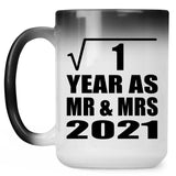 1st Anniversary Square Root of 1 Year As Mr & Mrs 2021 - 15oz Color Changing Mug