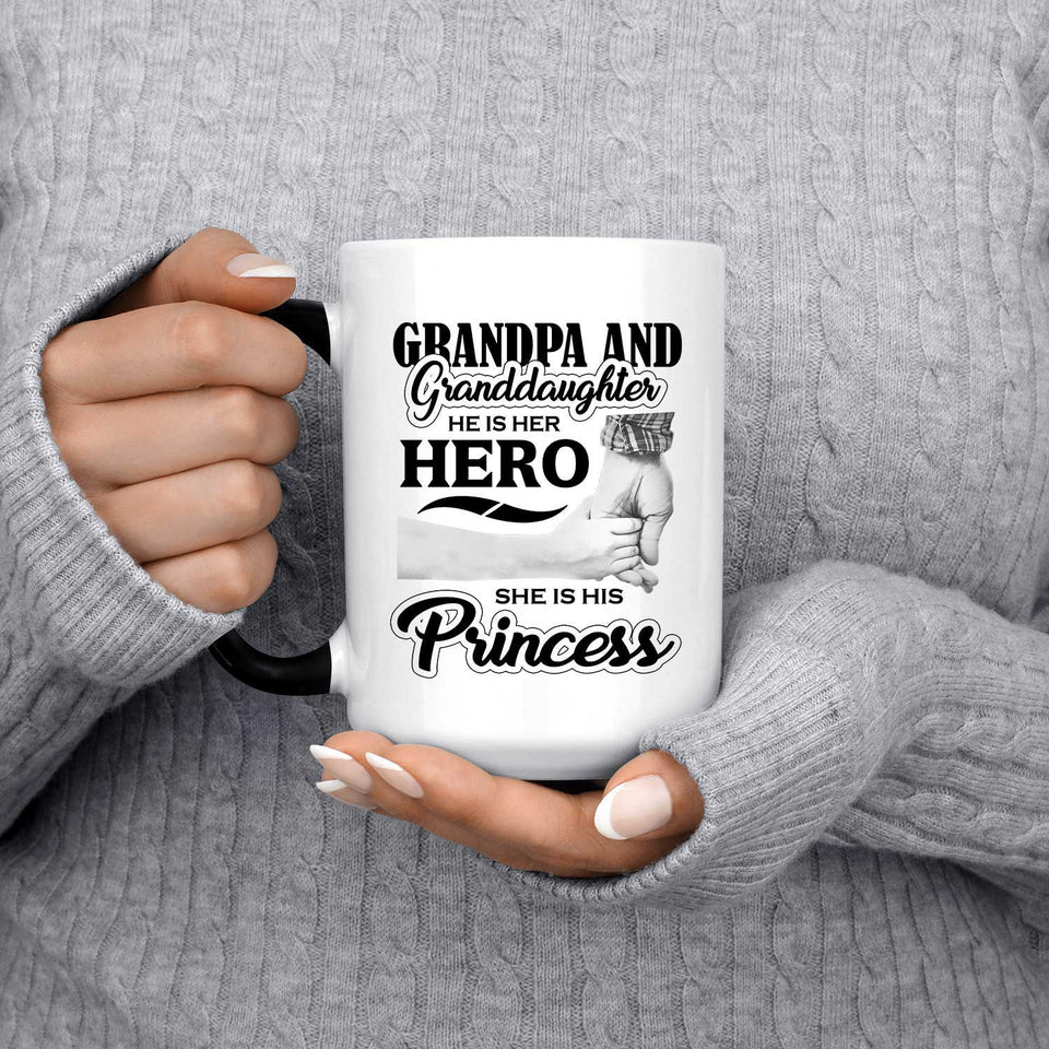 Grandpa & Granddaughter, He is Her Hero, She is His Princess - 15 Oz Color Changing Mug
