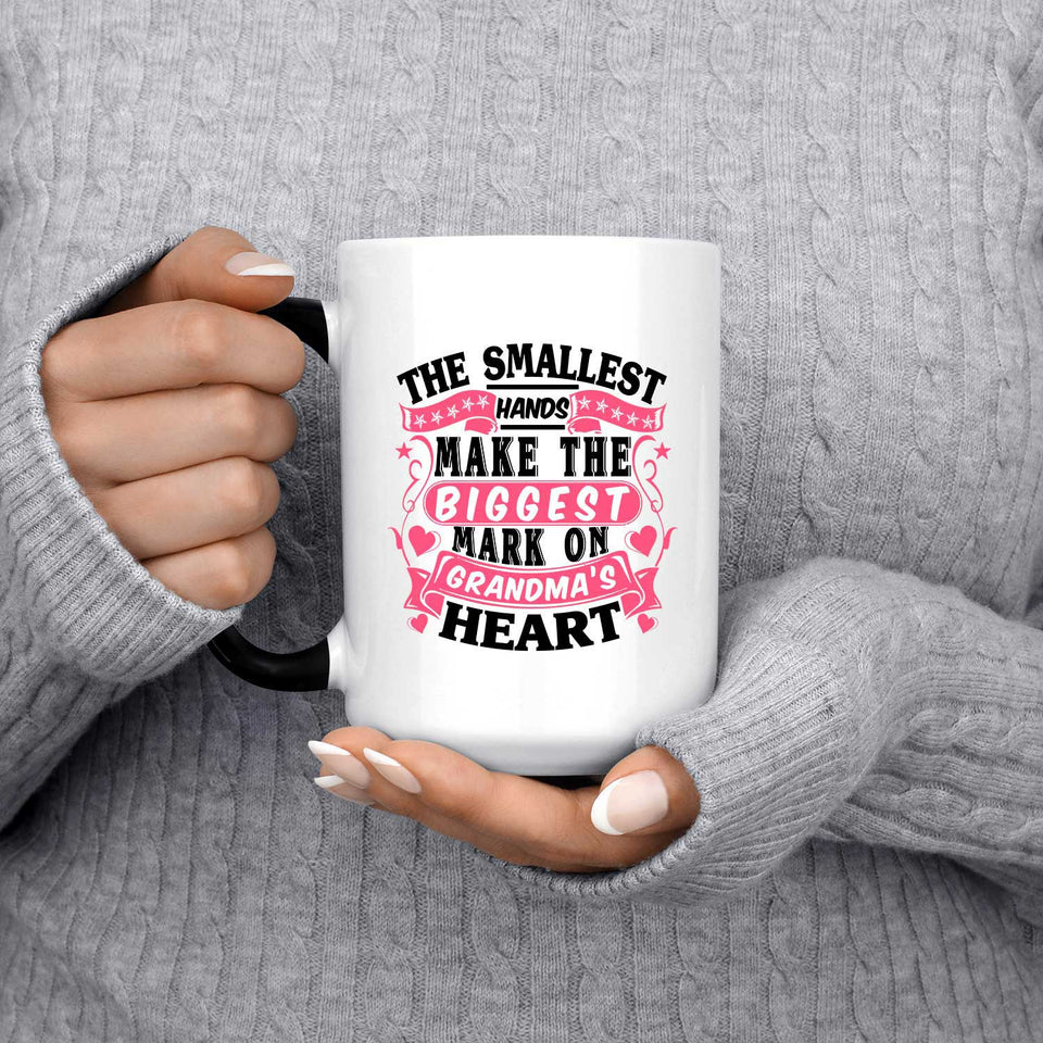 The Smallest Hands Make The Biggest Mark On Grandma's Heart - 15 Oz Color Changing Mug