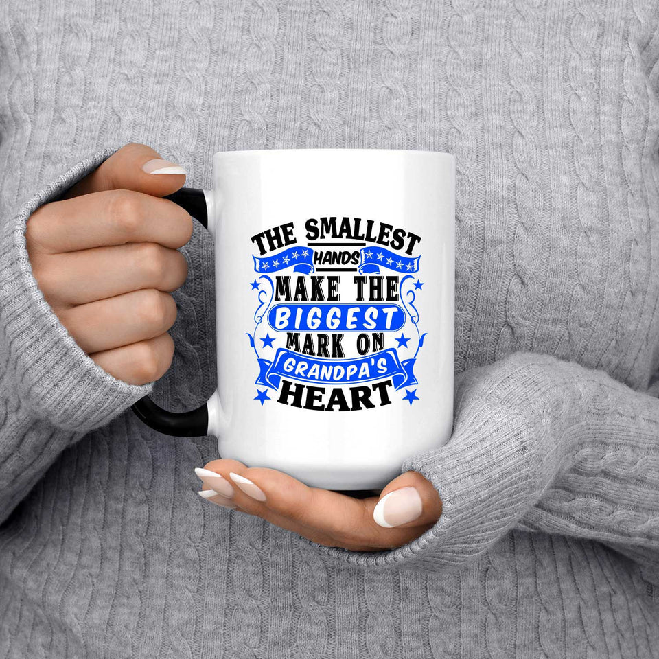 The Smallest Hands Make The Biggest Mark On Grandpa's Heart - 15 Oz Color Changing Mug